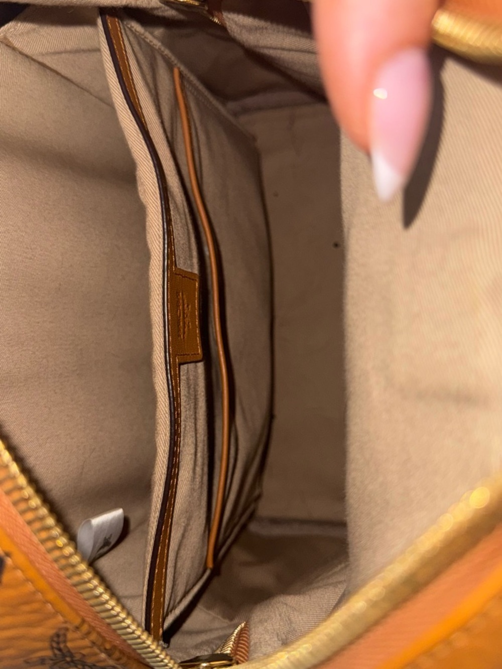 MCM Cognac Logo-Print Studded Mini Backpack - Picture 4 of 4